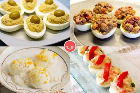 Cuatro tipos de huevos rellenos, perfectos para inspirarte con 10 recetas de huevos rellenos: con atún, carne, ensaladilla y más.