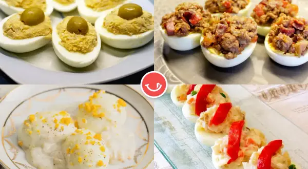 Cuatro tipos de huevos rellenos, perfectos para inspirarte con 10 recetas de huevos rellenos: con atún, carne, ensaladilla y más.