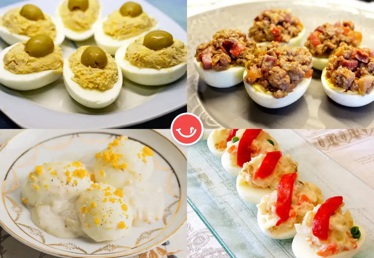 Cuatro tipos de huevos rellenos, perfectos para inspirarte con 10 recetas de huevos rellenos: con atún, carne, ensaladilla y más.